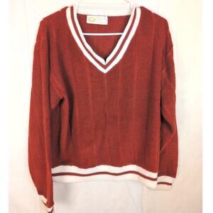 Vintage Pebble Beach of California red Terry Cloth pile vneck sweater Size Med